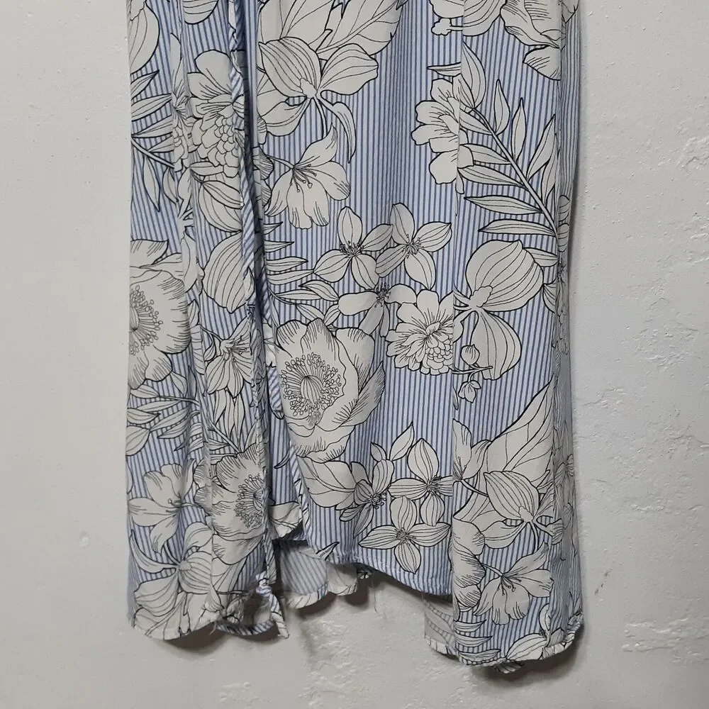 Hem & Thread Womens Dress M Medium Blue/White Peasant Boho Wrap Around Summer